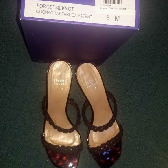STUART WEITZMAN | Sandal | “Forgetmeknot” | Cognac tartar | Kitten Heel | Size 8 - Picture 5 of 16